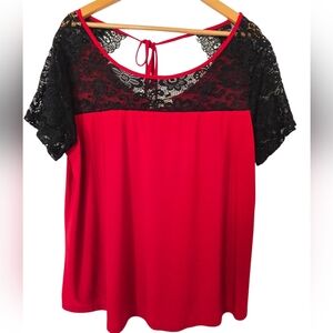 Front Of Closet Elegant Red and Black Lace Women's Top 3x